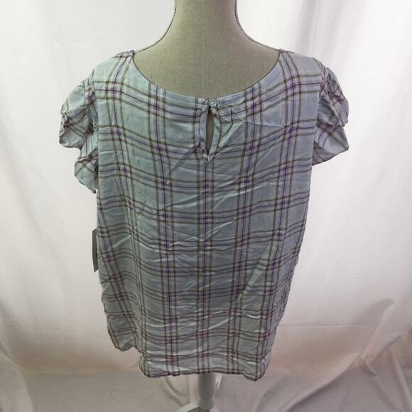 A.n.a. Ruffle short sleeve tee plaid large - Picture 15 of 16